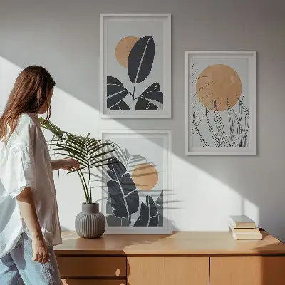 Set 3 slike u okviru minimalistički biljni uzorci velikih sunaca
