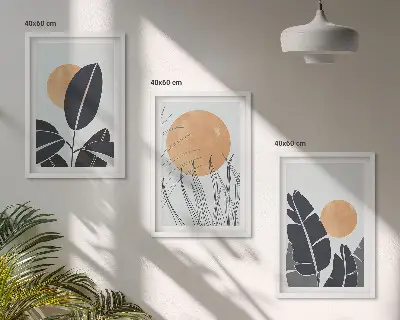 Set 3 slike u okviru minimalistički biljni uzorci velikih sunaca