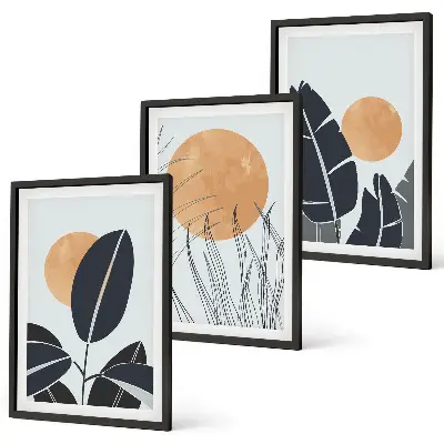 Set 3 slike u okviru minimalistički biljni uzorci velikih sunaca