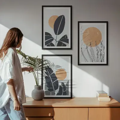 Set 3 slike u okviru minimalistički biljni uzorci velikih sunaca