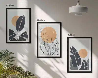 Set 3 slike u okviru minimalistički biljni uzorci velikih sunaca
