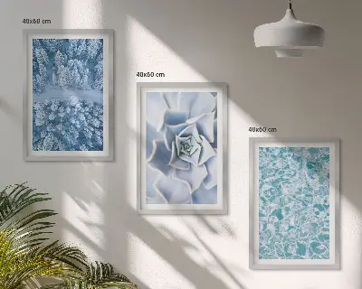 Triptih u okviru zimska šuma s motivom plavog cvijeta i vode