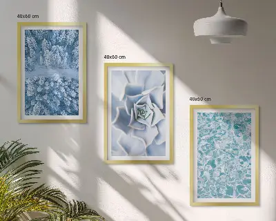 Triptih u okviru zimska šuma s motivom plavog cvijeta i vode