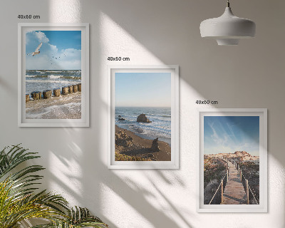 Set 3 slike u okviru plaža valovi nebo mol šetnja