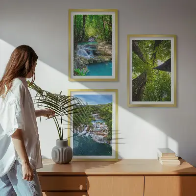 Slapovi zelene šumske vode triptih u okviru
