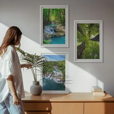 Slapovi zelene šumske vode triptih u okviru