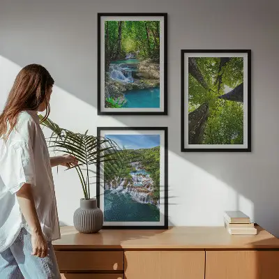 Slapovi zelene šumske vode triptih u okviru