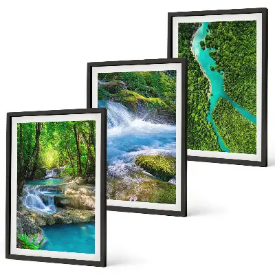 Set od 3 slike u okviru zelene šume i kristalne vode
