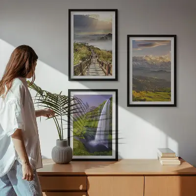 Slika s motivom planinskog vodopada set od 3 slike u okviru