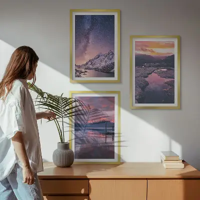 Set od 3 slike u okviru planine, voda i prekrasni krajolici