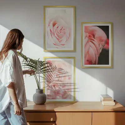 Triptih Pastelno ružičasti flamingosi u okviru