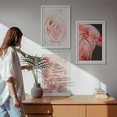 Triptih u okviru Pastelno ružičasti flamingosi nježno