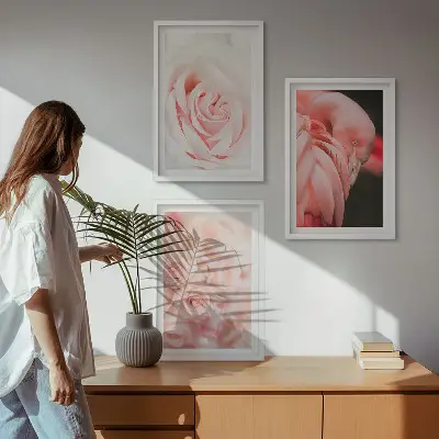 Triptih Pastelno ružičasti flamingosi u okviru
