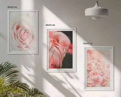 Triptih Pastelno ružičasti flamingosi u okviru
