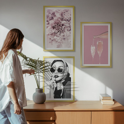 Set 3 slike u okviru Ružino cvijeće i elegantna dama
