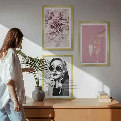 Ružino cvijeće i elegantna dama set od 3 slike u okviru