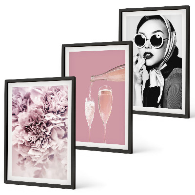 Set 3 slike u okviru Ružino cvijeće i elegantna dama