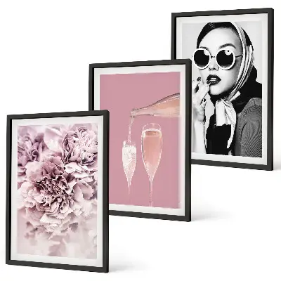 Ružino cvijeće i elegantna dama set od 3 slike u okviru