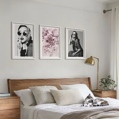 Elegantni portreti žena s cvijećem triptih u okviru