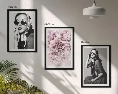 Elegantni portreti žena s cvijećem triptih u okviru