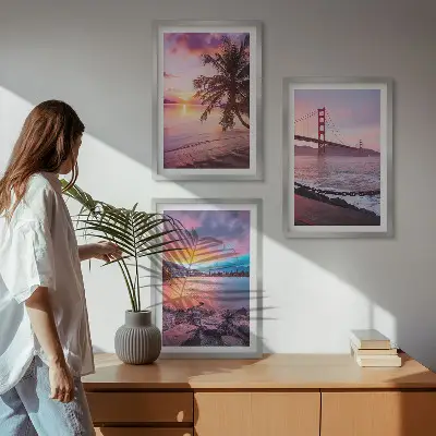 Set 3 slike u okviru pejzaž mosta pri zalasku sunca