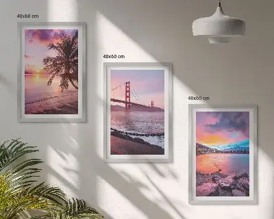 Set 3 slike u okviru pejzaž mosta pri zalasku sunca