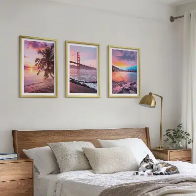 Set 3 slike u okviru pejzaž mosta pri zalasku sunca