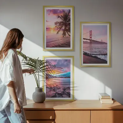Set 3 slike u okviru pejzaž mosta pri zalasku sunca