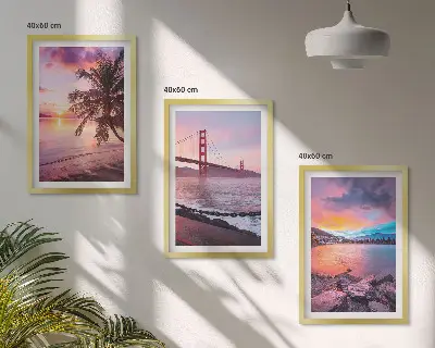 Set 3 slike u okviru pejzaž mosta pri zalasku sunca