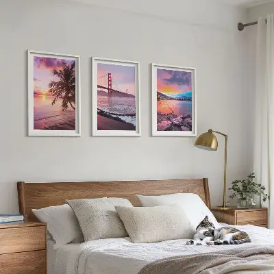 Set 3 slike u okviru pejzaž mosta pri zalasku sunca