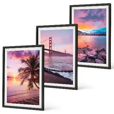 Set 3 slike u okviru pejzaž mosta pri zalasku sunca