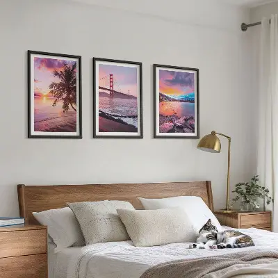 Set 3 slike u okviru pejzaž mosta pri zalasku sunca