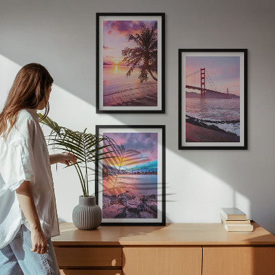 Set 3 slike u okviru Pejzaž mosta zalaska sunca