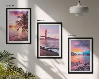 Set 3 slike u okviru pejzaž mosta pri zalasku sunca