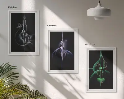 Apstraktni uzorci crne boje triptih u okviru