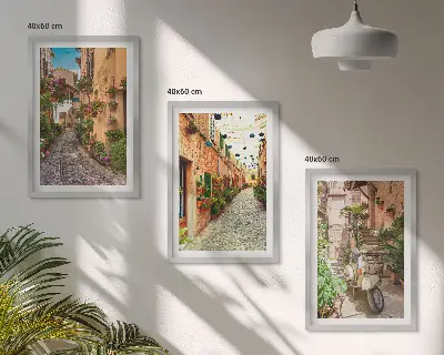 Set od 3 slike u okviru motivi ulica, cvijeća i talijanske atmosfere