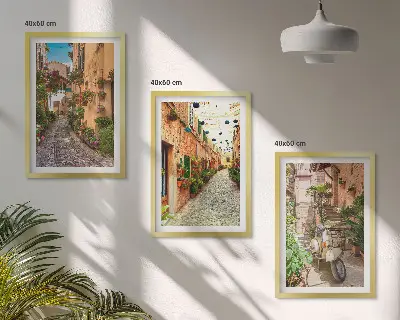 Set od 3 slike u okviru motivi ulica, cvijeća i talijanske atmosfere