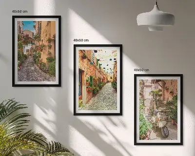 Set od 3 slike u okviru motivi ulica, cvijeća i talijanske atmosfere