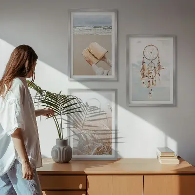 Mirni boho ljetni pejzaži triptih u okviru