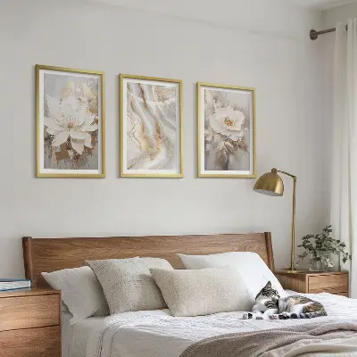 Apstraktno cvijeće od mramora set od 3 slike u okviru