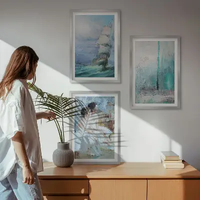 Brod, more, apstraktni plesač triptih u okviru