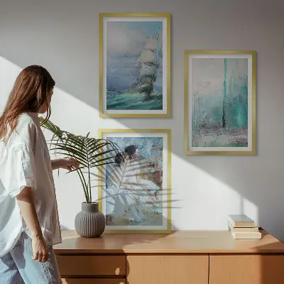 Brod, more, apstraktni plesač triptih u okviru