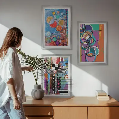 Šarena apstraktna geometrija krugova set od 3 slike u okviru