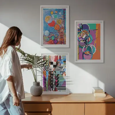 Šarena apstraktna geometrija krugova set od 3 slike u okviru