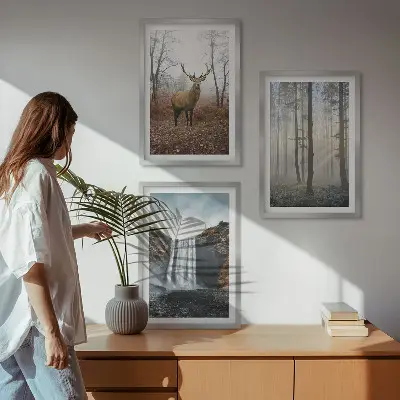 Šumski krajolici divlje prirode triptih u okviru