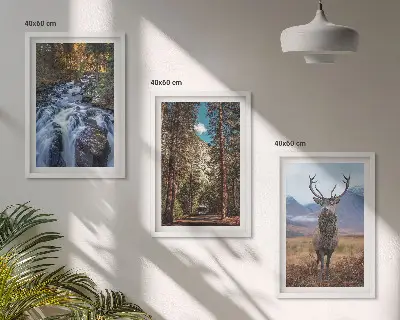 Zidna galerija s motivom vodopada, šume, planine i jelena u prirodi
