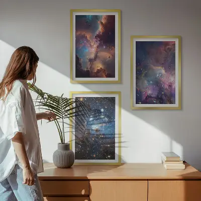 Kozmički zvjezdani pejzaži set 3 slike u okviru