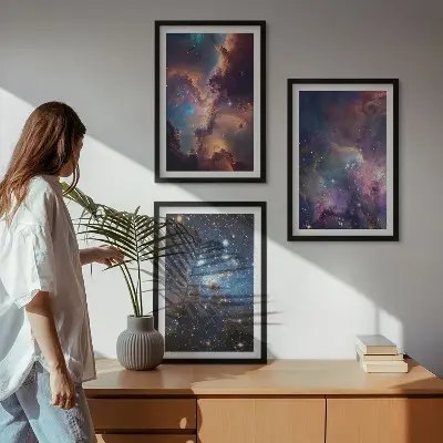 Kozmički zvjezdani pejzaži set 3 slike u okviru