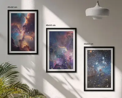 Kozmički zvjezdani pejzaži set 3 slike u okviru