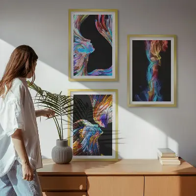 Šarena apstraktna lica set od 3 slike u okviru